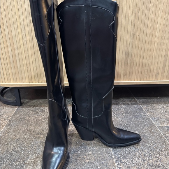 H&M Black Knee-High Leather Boots - Picture 2 of 6